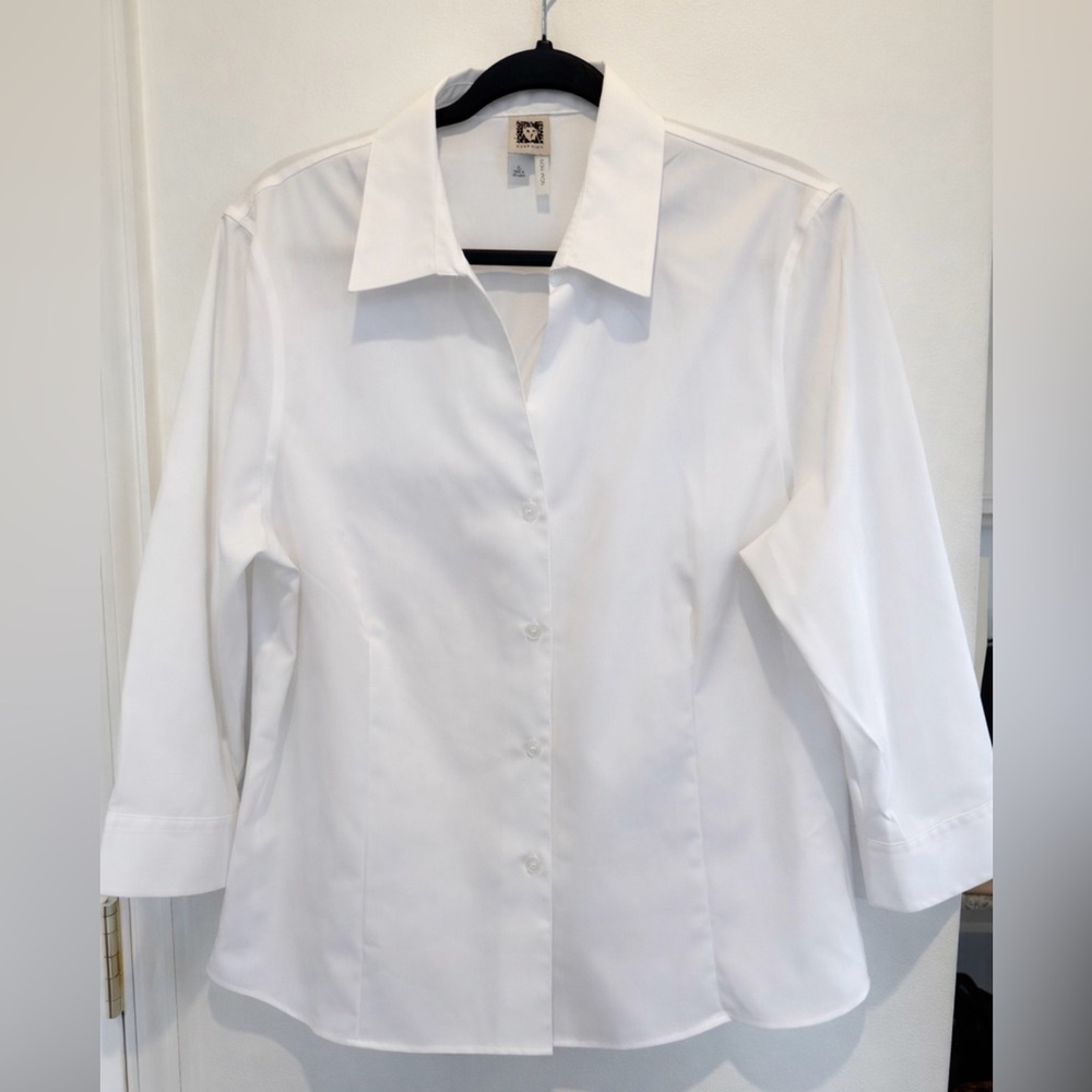 Anne Klein Women’s Blouse Size XL White Round Neck 3/4 Sleeve Elegant Casual